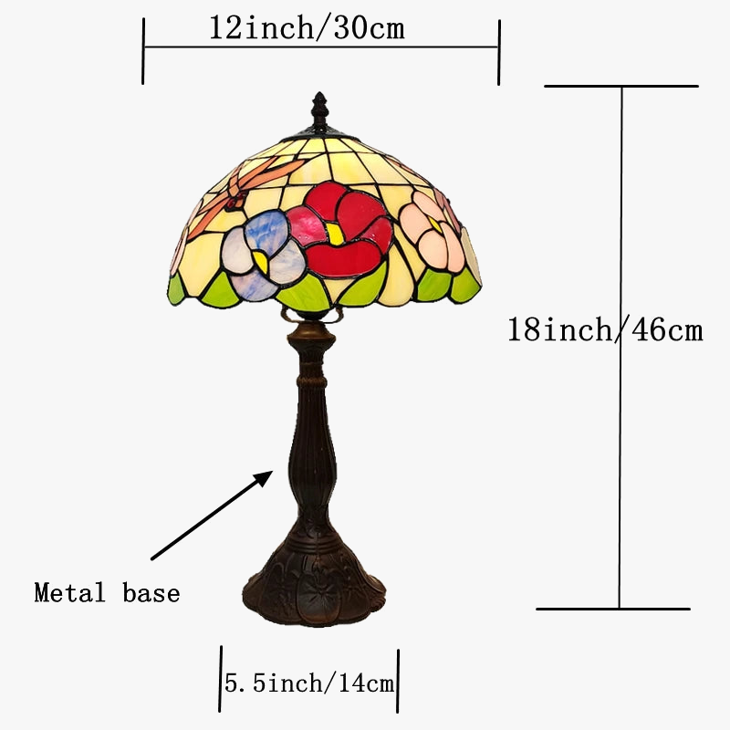 lampe de table style tiffany avec fleurs et libellules décorative