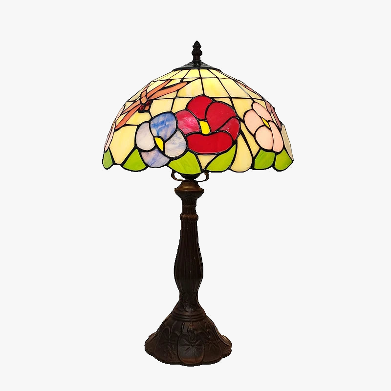 lampe de table style tiffany avec fleurs et libellules décorative