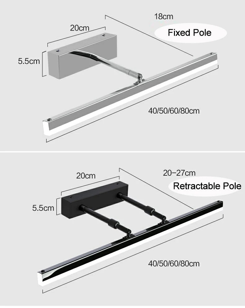 lampe frontale à miroir rétractable pour toilettes
