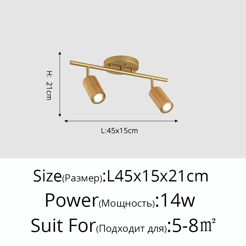 lampe led en bois moderne montée en surface avec plusieurs têtes