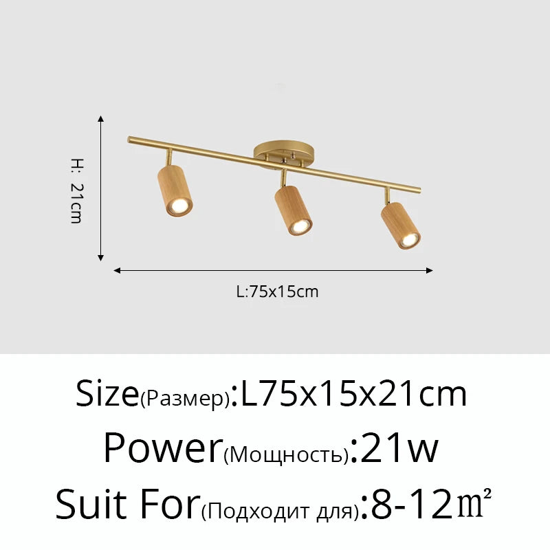 lampe led en bois moderne montée en surface avec plusieurs têtes