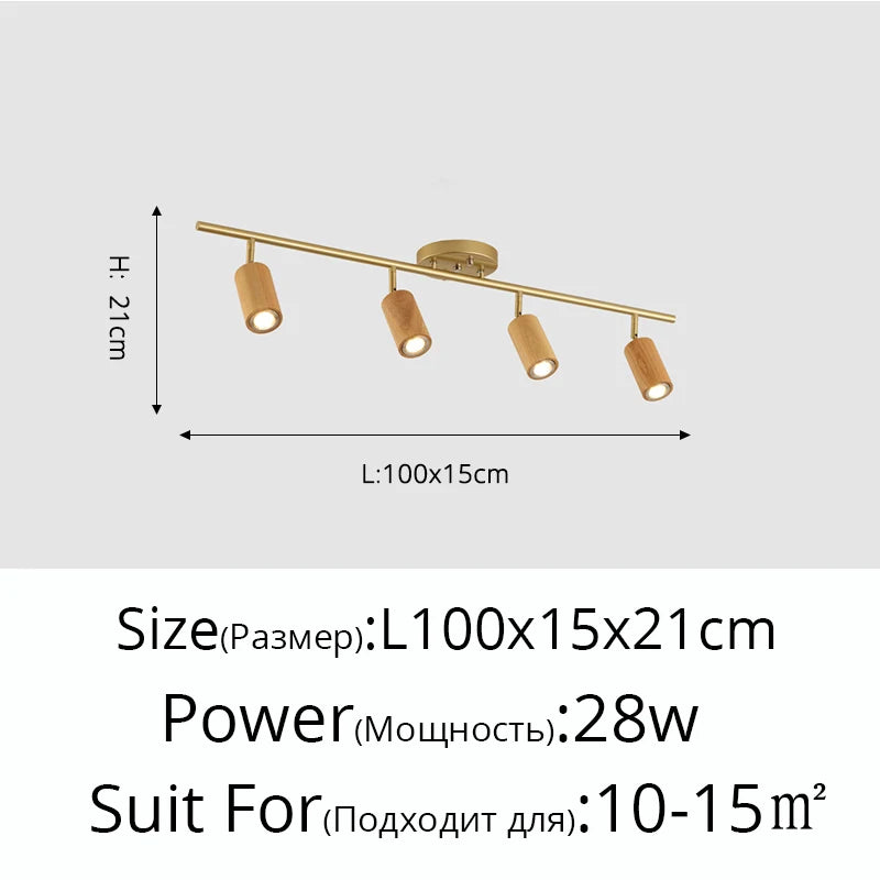 lampe led en bois moderne montée en surface avec plusieurs têtes
