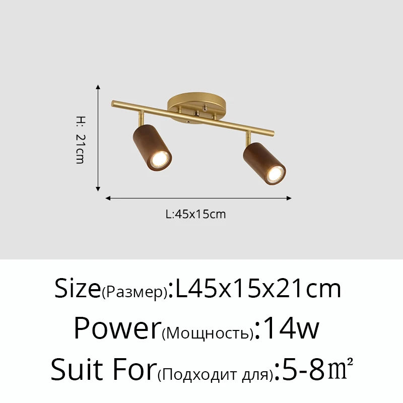 lampe led en bois moderne montée en surface avec plusieurs têtes