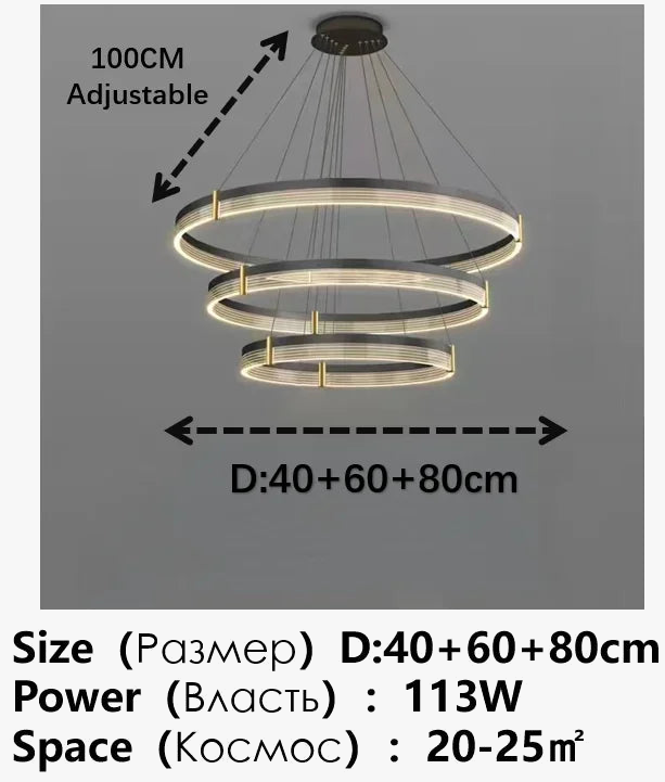 Lustre LED anneau en acrylique au design moderne avec anneau intérieur