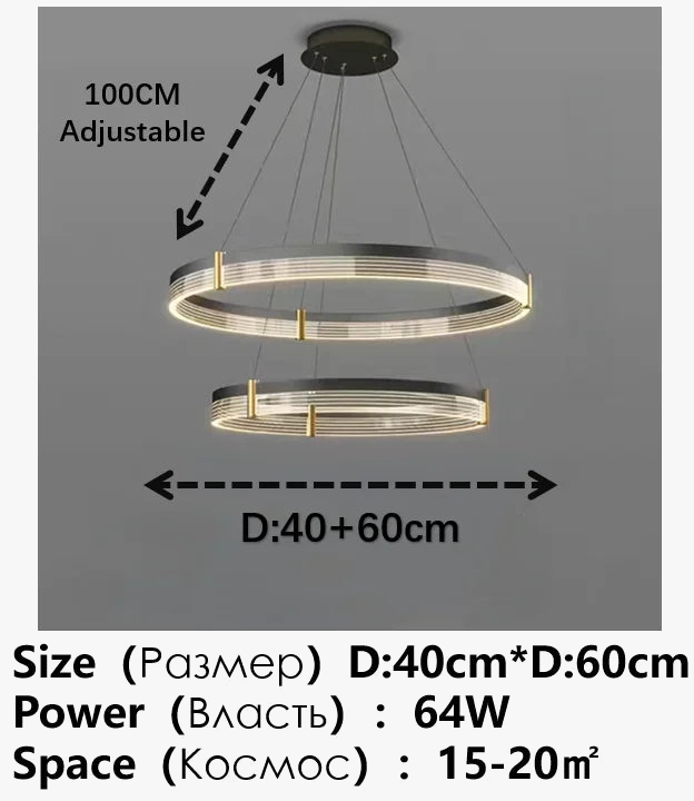Lustre LED anneau en acrylique au design moderne avec anneau intérieur