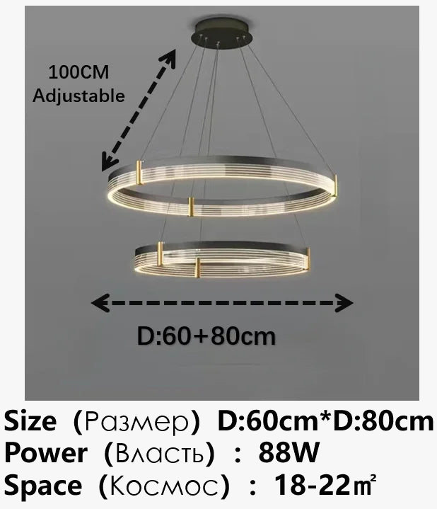 Lustre LED anneau en acrylique au design moderne avec anneau intérieur