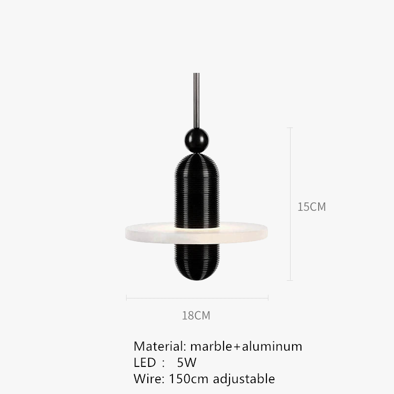 Suspension design led en marbre et aluminium avec cordon réglable