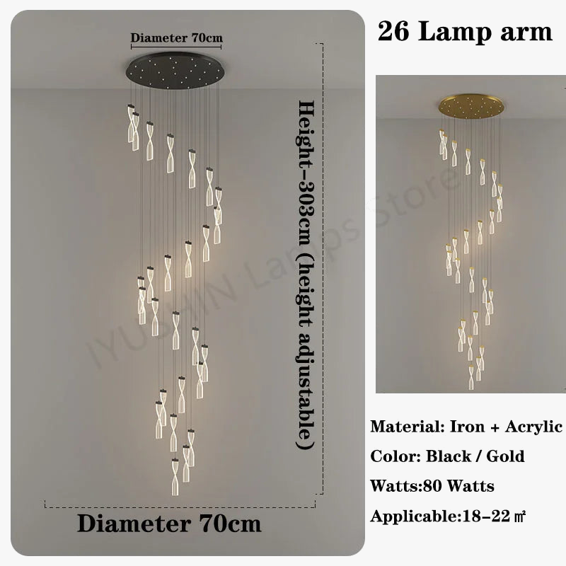 lampe longue moderne design spirale pour intérieur hôtel et hall