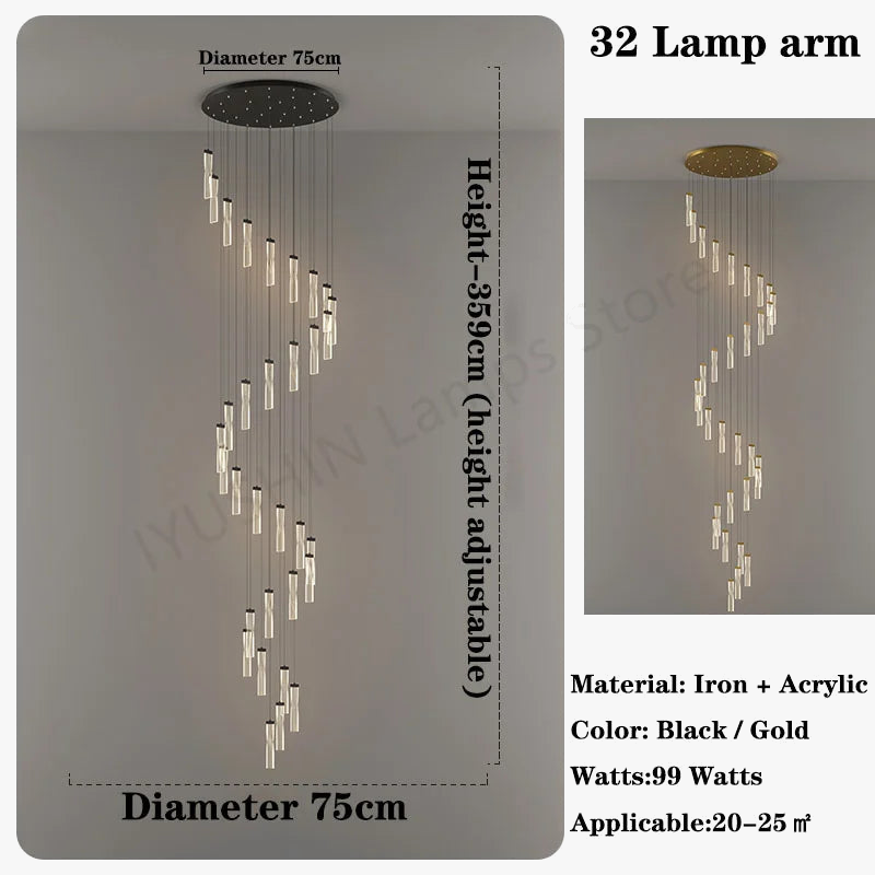 lampe longue moderne design spirale pour intérieur hôtel et hall