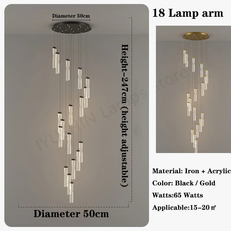 lampe longue moderne design spirale pour intérieur hôtel et hall