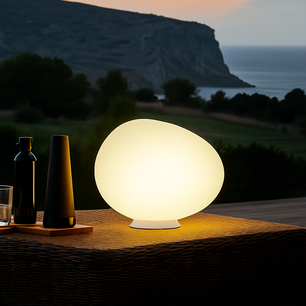 Lampe à poser design LED ambiance galet blanc Decor