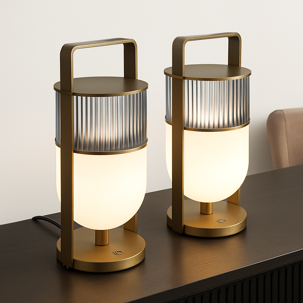 Lampe à poser design LED en verre style lanterne