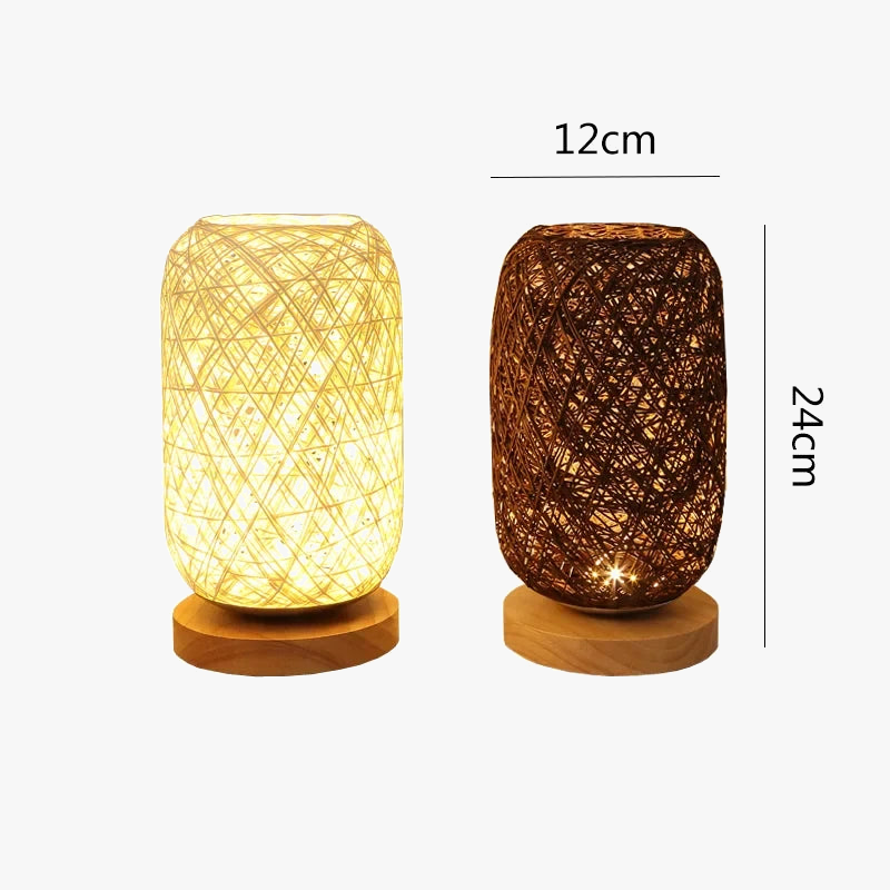lampe à poser en rotin base bois décoration intérieure moderne