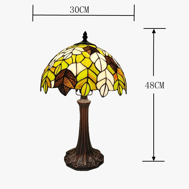 lampe à poser en verre style tiffany avec feuilles décoratives antique