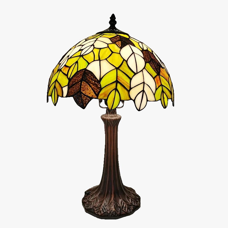 lampe à poser en verre style tiffany avec feuilles décoratives antique