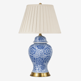 Lampe à poser LED en céramique bleu avec abat-jour blanc style Japonais