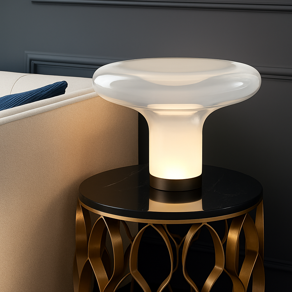 lampe à poser moderne en verre design champignon pour intérieur
