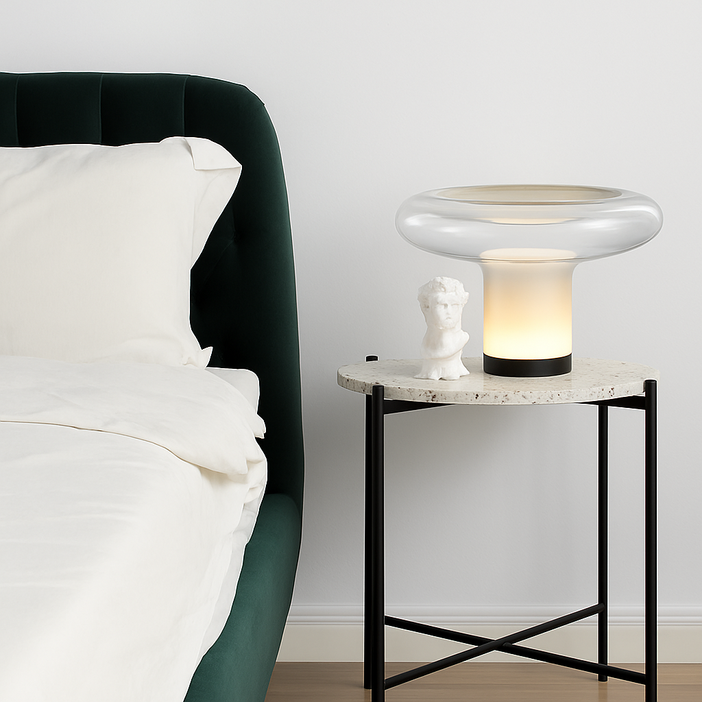 lampe à poser moderne en verre design champignon pour intérieur