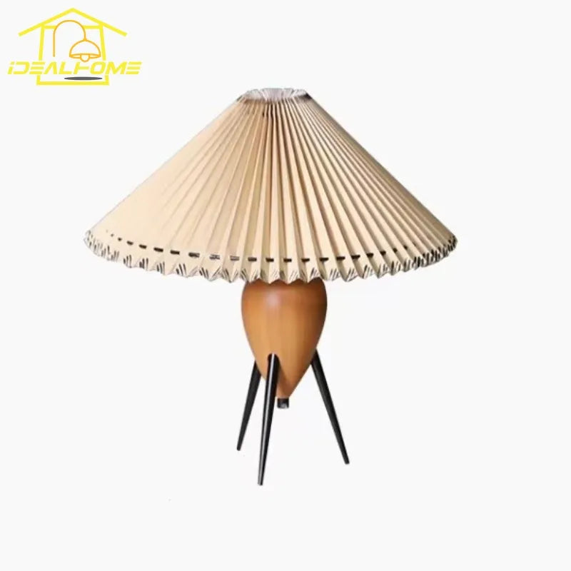 lampe à poser plissée en bois massif et tissu design moderne
