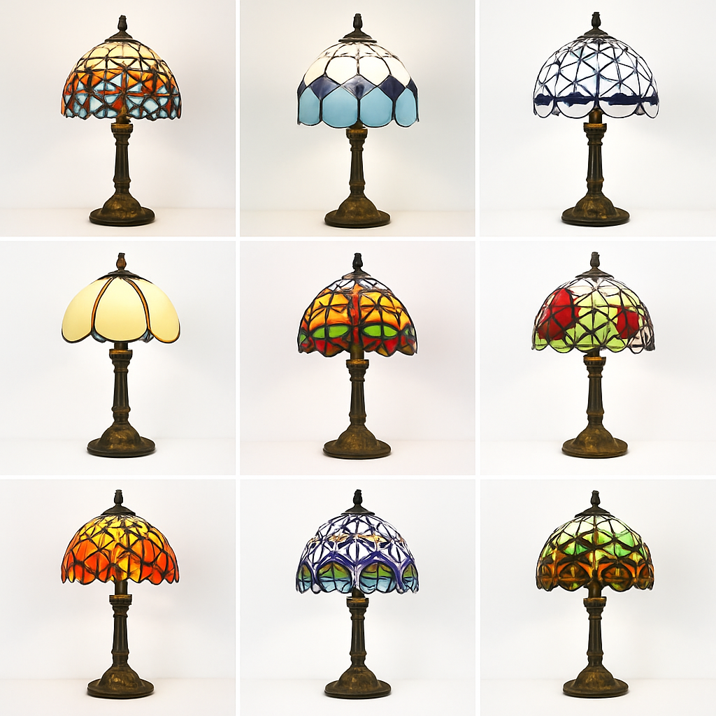 lampe à poser rétro style méditerranéen en vitrail