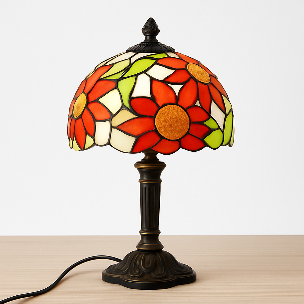 lampe à poser rétro style méditerranéen en vitrail