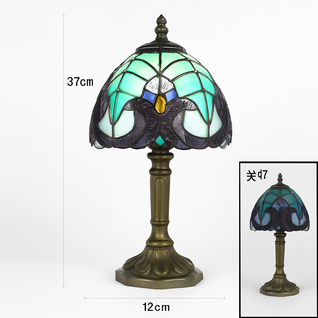 lampe à poser rétro style méditerranéen en vitrail