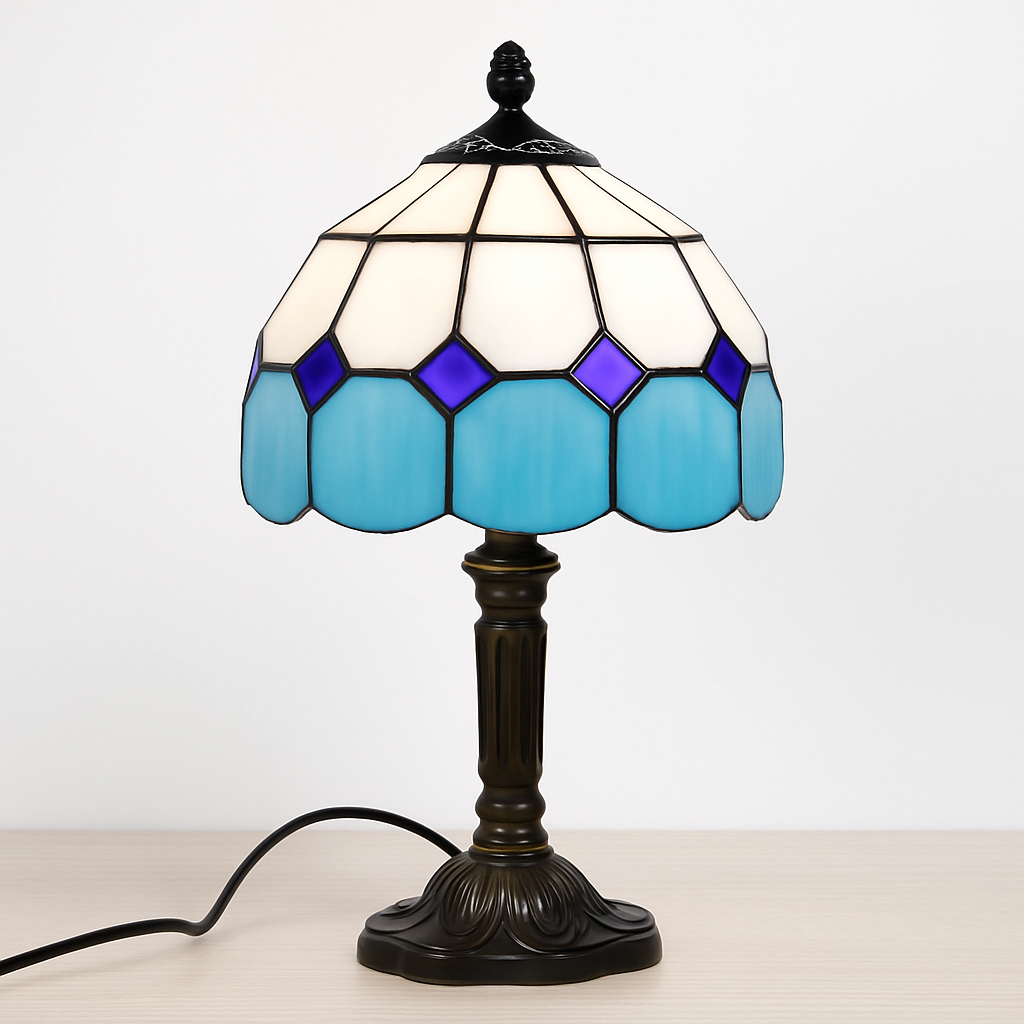 lampe à poser rétro style méditerranéen en vitrail