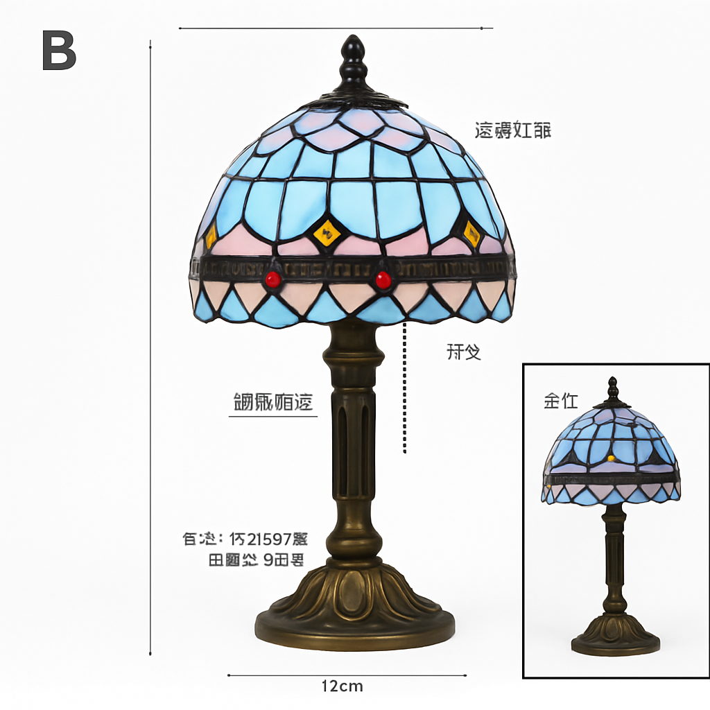 lampe à poser rétro style méditerranéen en vitrail