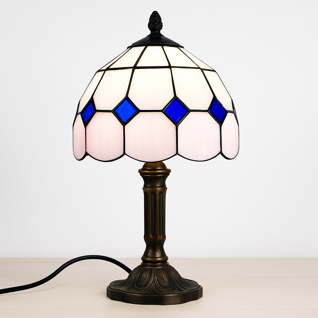 lampe à poser rétro style méditerranéen en vitrail