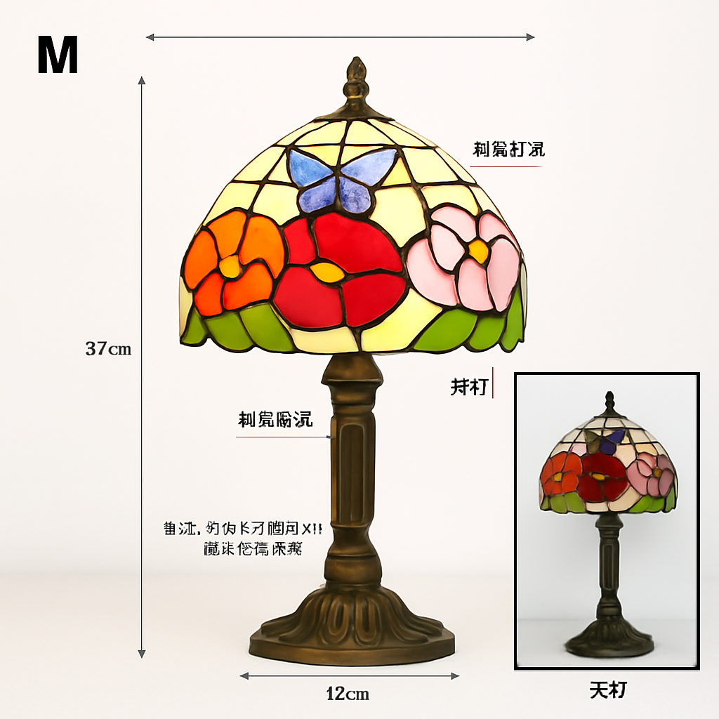 lampe à poser rétro style méditerranéen en vitrail