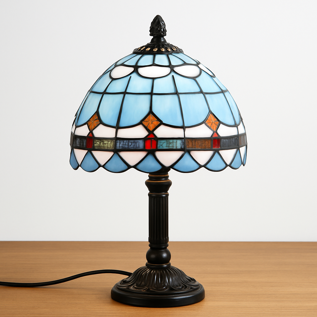 lampe à poser rétro style méditerranéen en vitrail