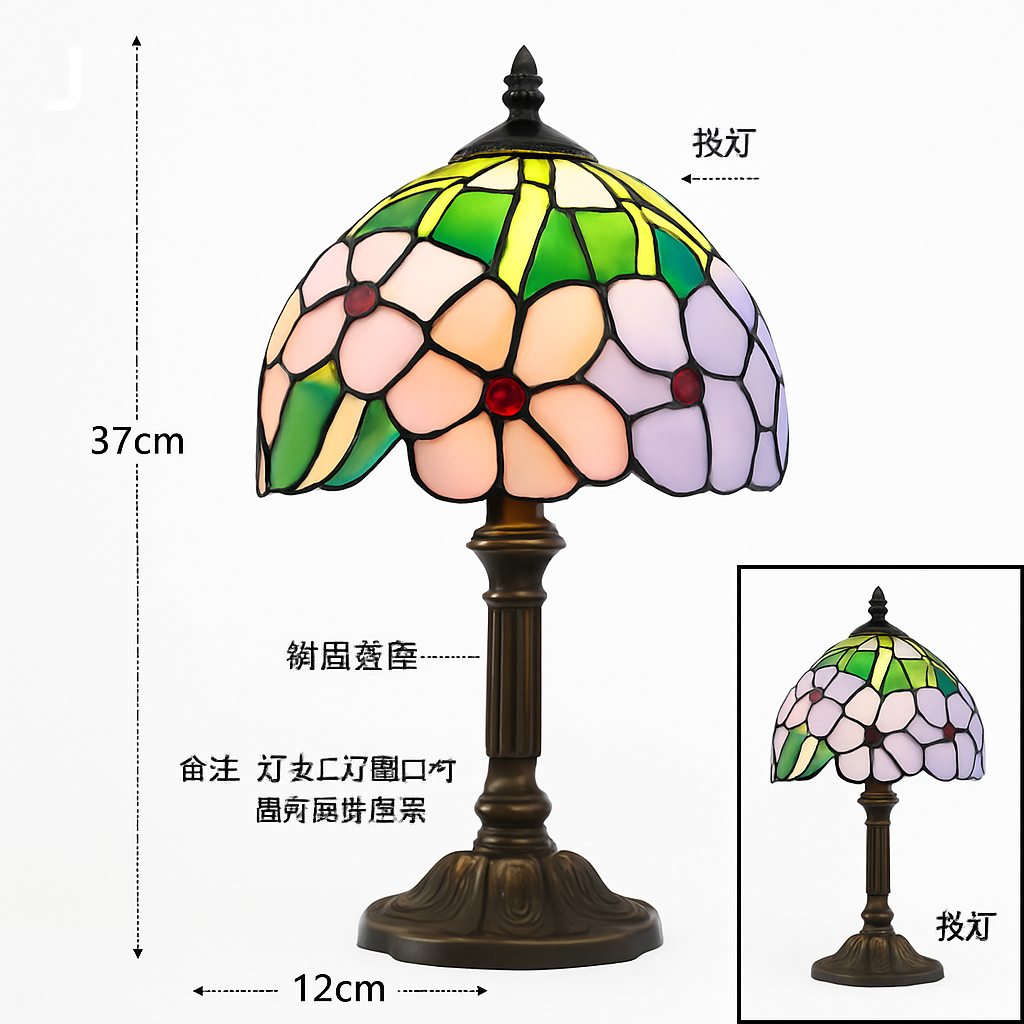 lampe à poser rétro style méditerranéen en vitrail