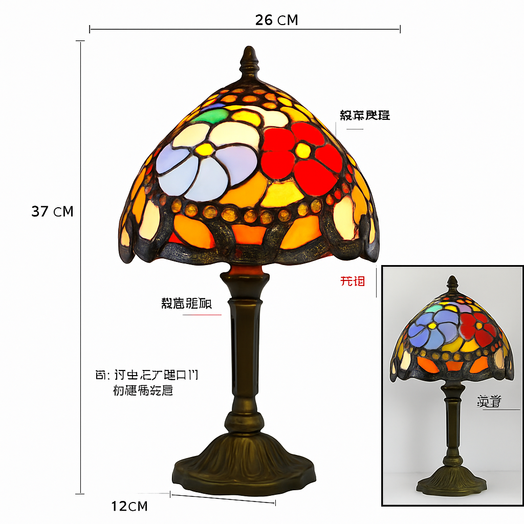 lampe à poser rétro style méditerranéen en vitrail