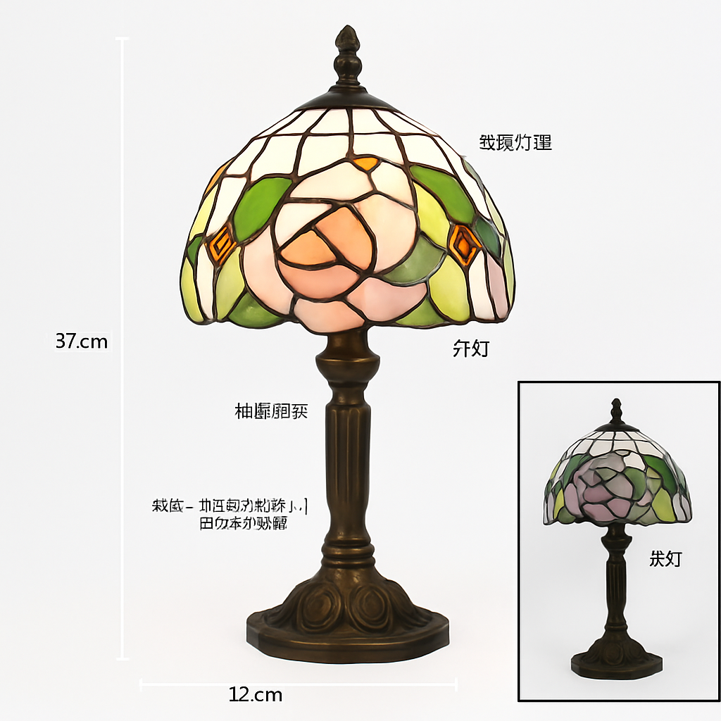lampe à poser rétro style méditerranéen en vitrail