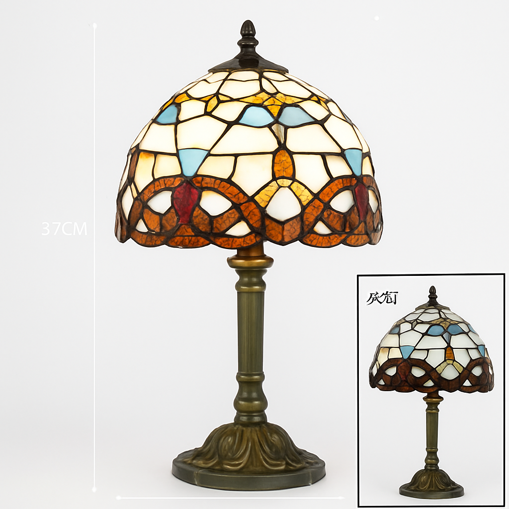 lampe à poser rétro style méditerranéen en vitrail