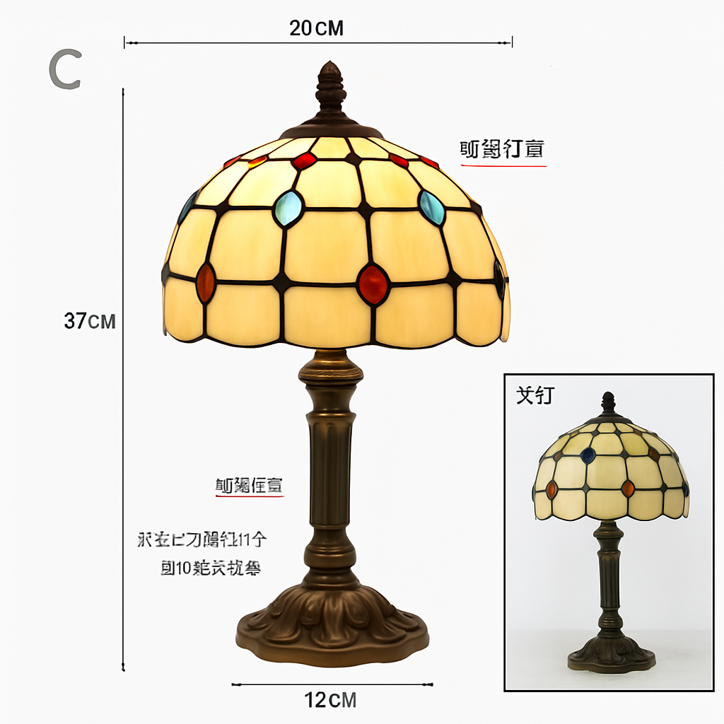 lampe à poser rétro style méditerranéen en vitrail