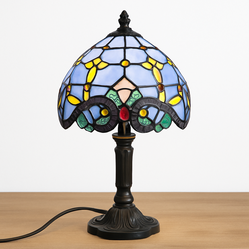 lampe à poser rétro style méditerranéen en vitrail