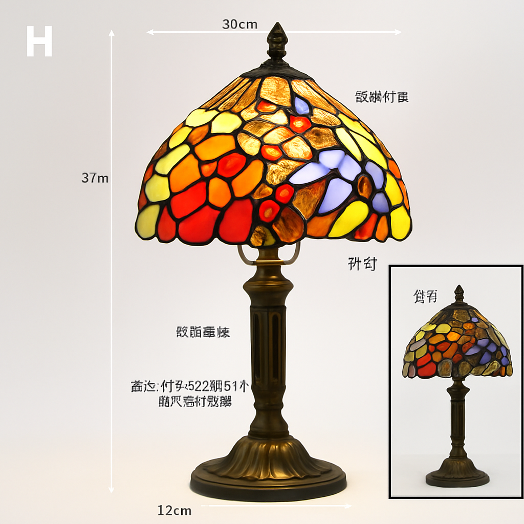 lampe à poser rétro style méditerranéen en vitrail
