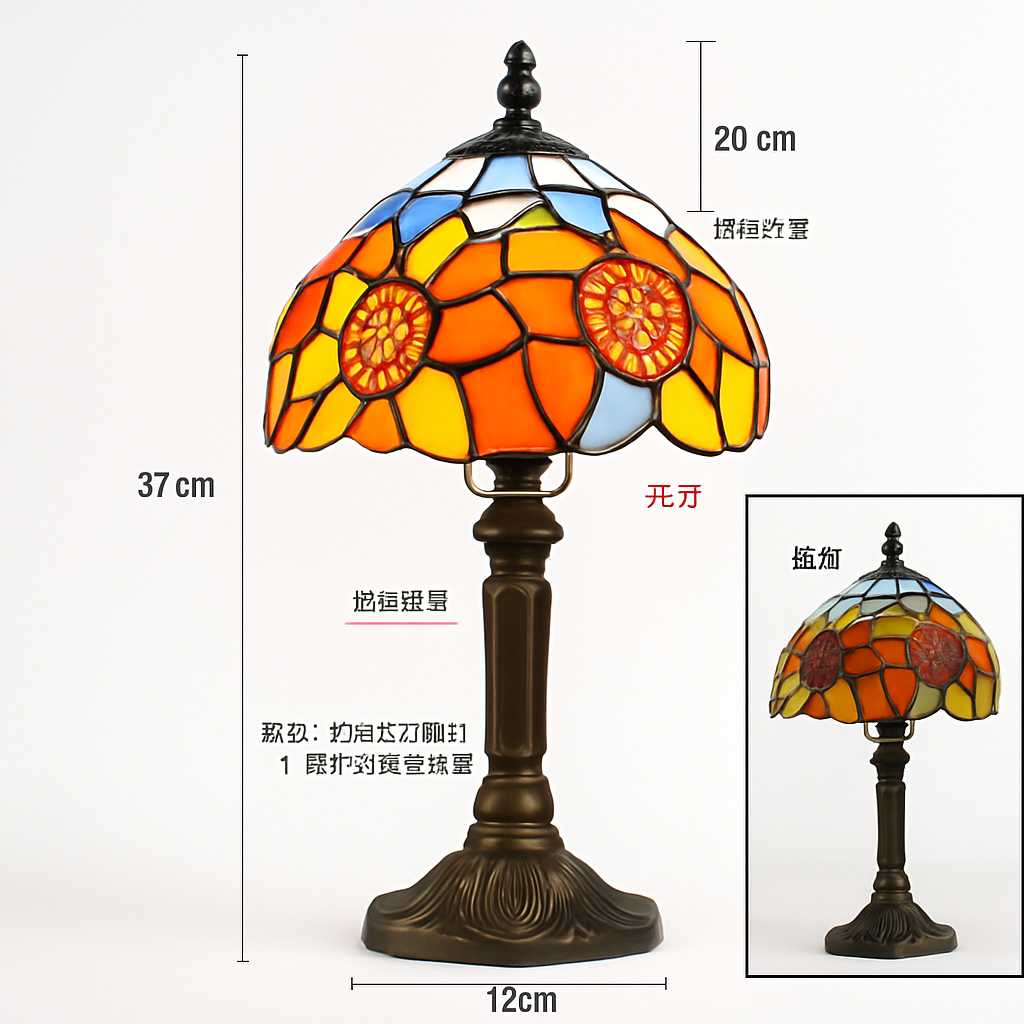 lampe à poser rétro style méditerranéen en vitrail