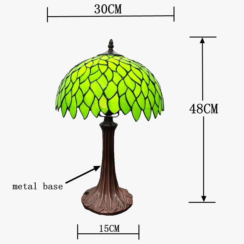 lampe à poser style tiffany avec feuilles vertes décorative