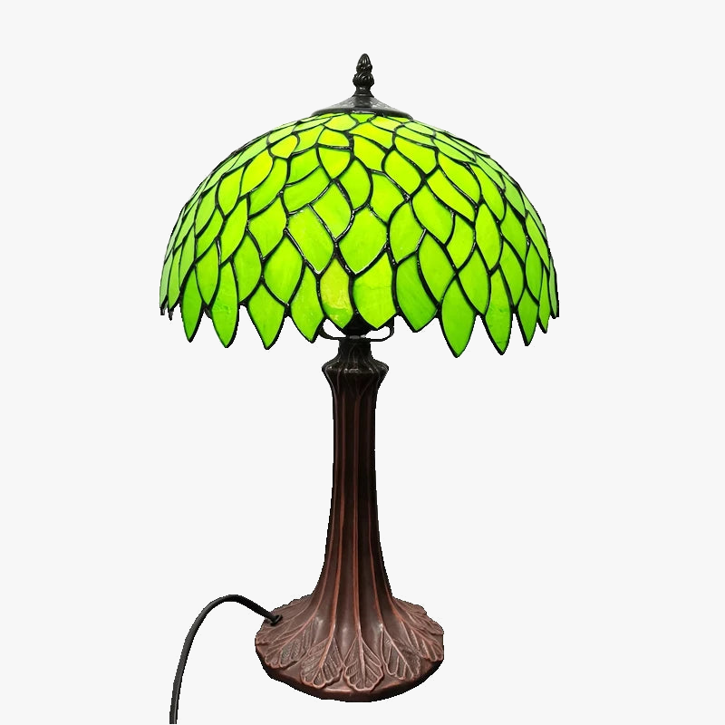 lampe à poser style tiffany avec feuilles vertes décorative