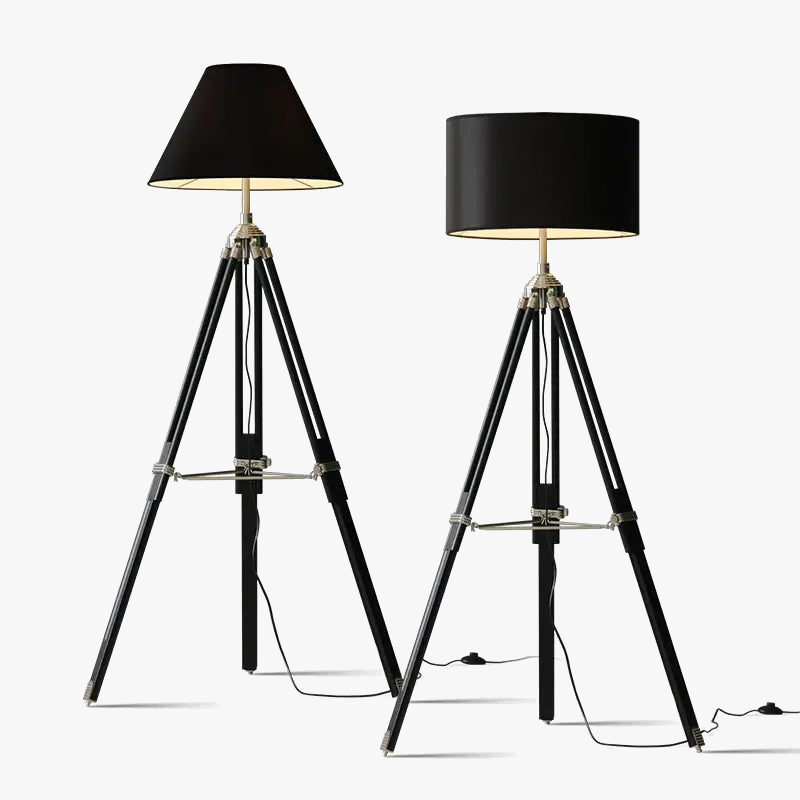 lampe à poser trépied en bois style industriel moderne