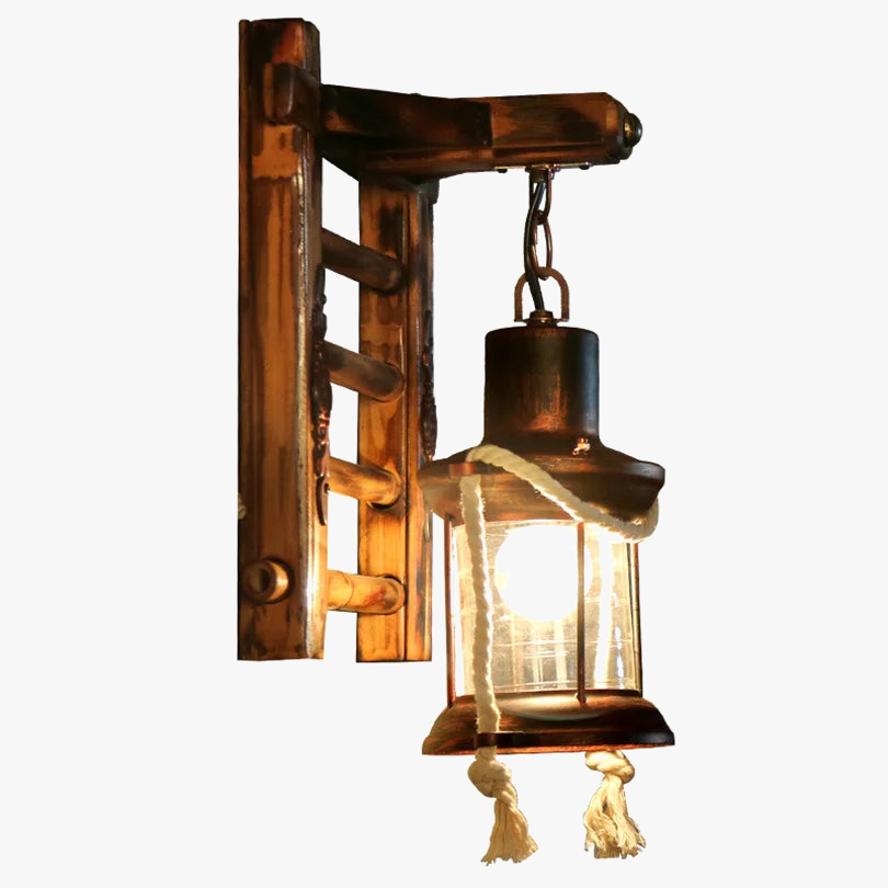 lampe rétro japonaise en bambou et corde de chanvre led
