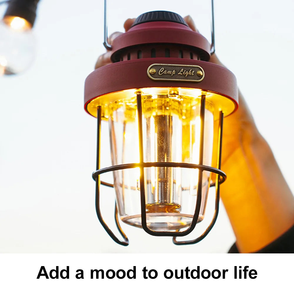 lampe rétro portable rechargeable pour camping et éclairage extérieur