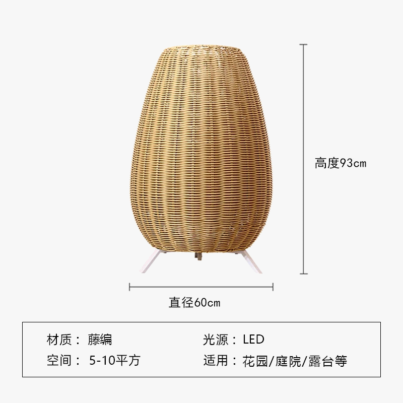 Lampe solaire d'extérieur tissée en rotin