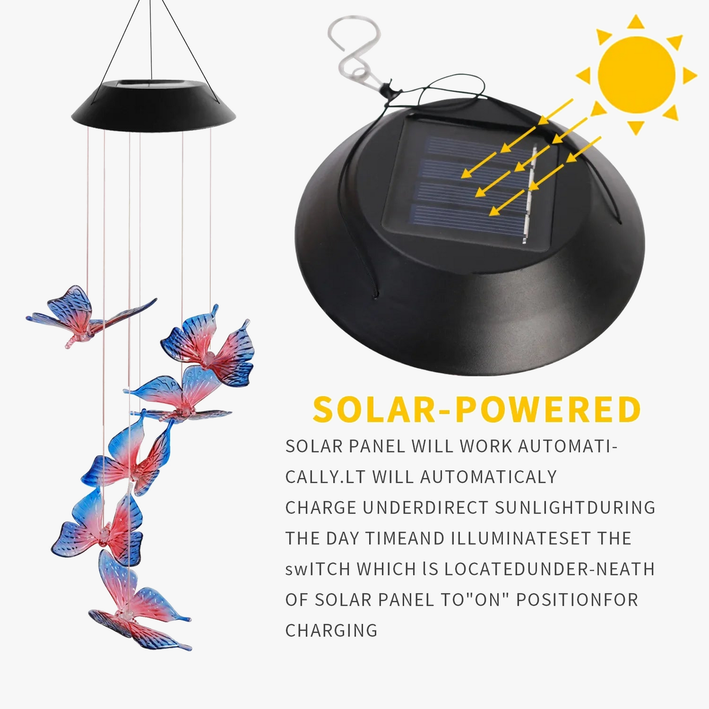 lampe solaire led colorée avec boule cristal papillon pour jardin