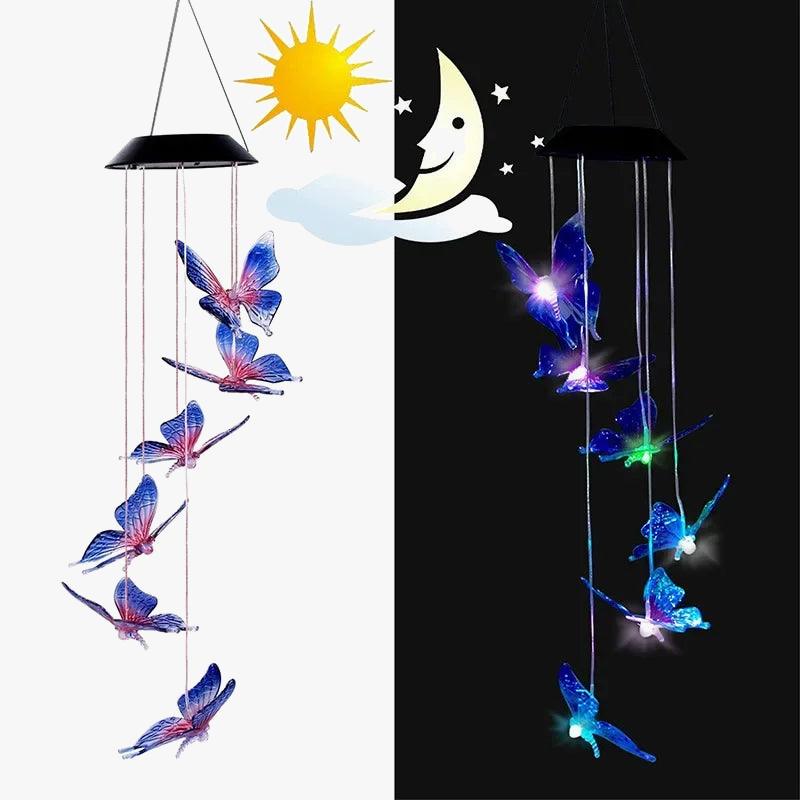 lampe solaire led colorée avec boule cristal papillon pour jardin