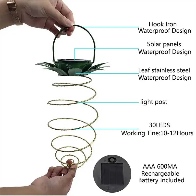 lampe solaire portable ananas 24 led décoration extérieure étanche