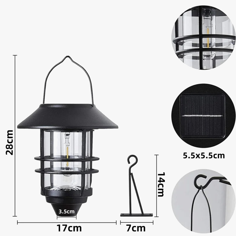 lampe solaire rétro murale vintage en métal étanche pour jardin et extérieur