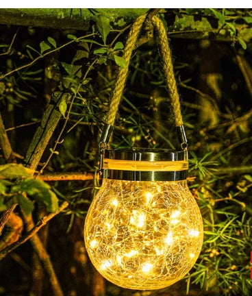 lampe solaire suspendue en verre craquelé pour jardin et extérieur